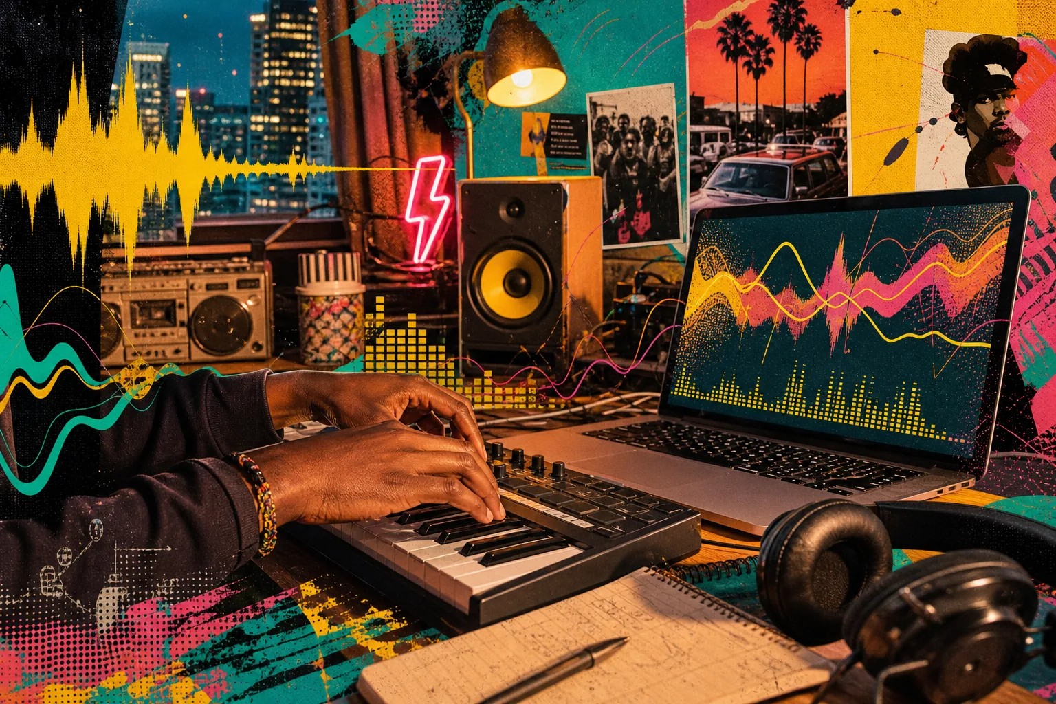 Producer in a studio mixing console